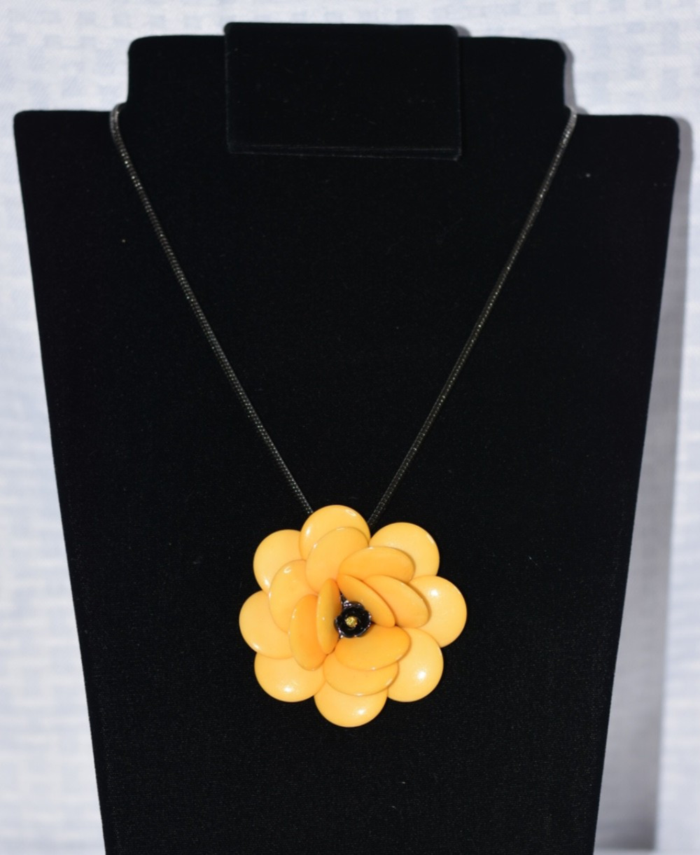 Joan Rivers Jeweled Starlet Yellow Flower Gunmetal 21" Chain Statement Necklace